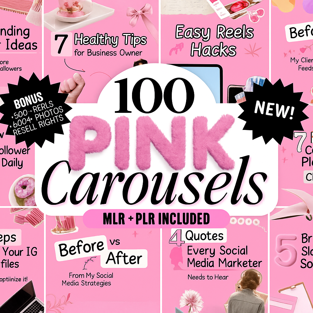 100 Elegant Pink Instagram Carousel Layouts | Customizable Canva PLR MRR